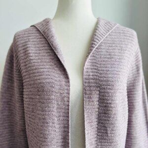 Sioni Lilac Horizontal Stripe Knit Hooded Long Open Front Cardigan - US M
